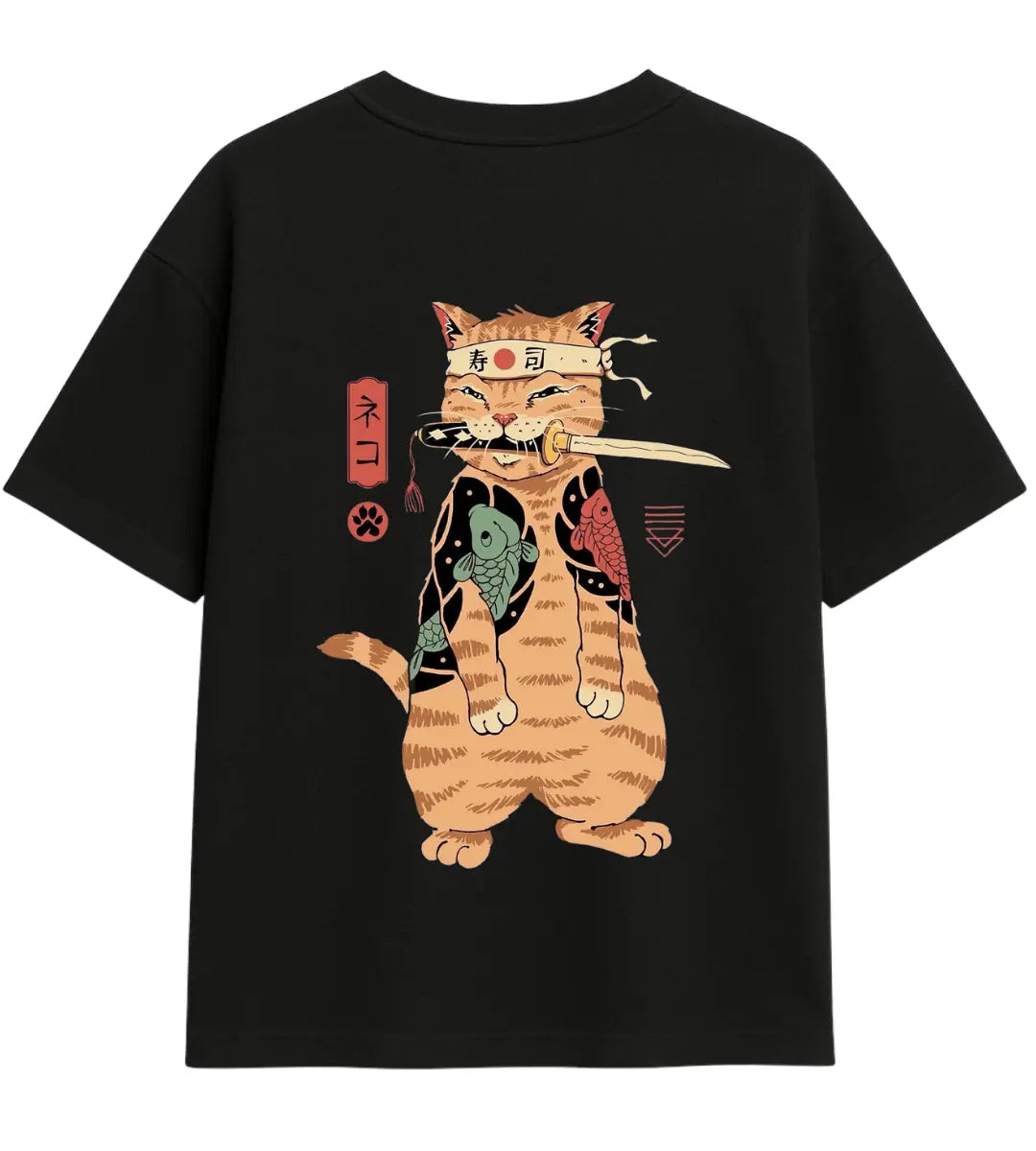 Sammurai Tattoo Cat Oversize T-Shirt Lorinfo