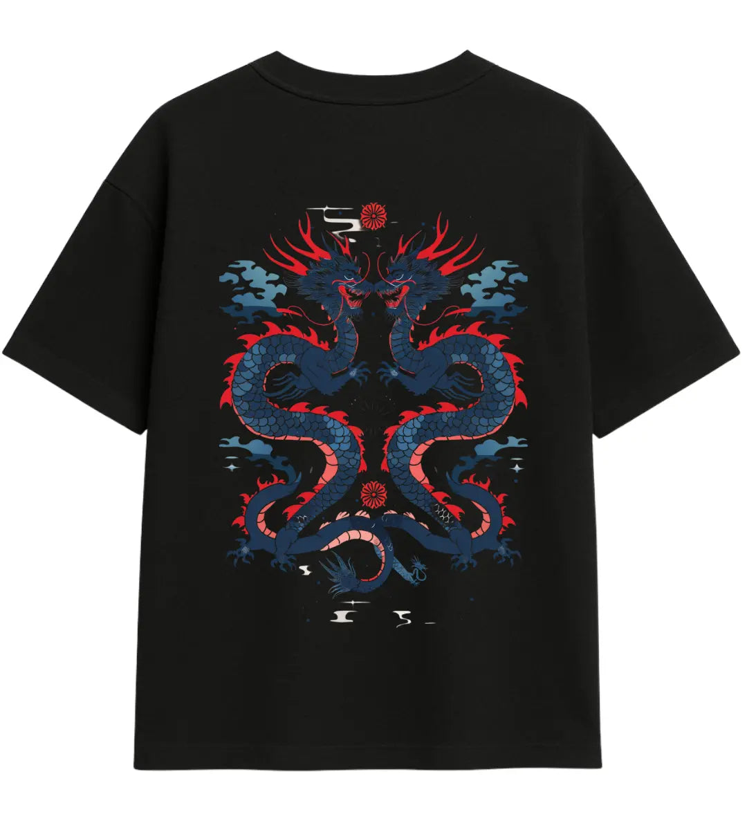 Water & Flame Dragon Oversize T-Shirt Lorinfo