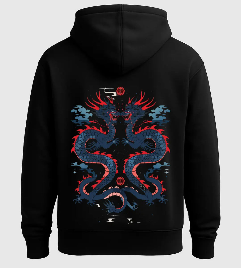 Water & Flame Dragon Hoodie Lorinfo
