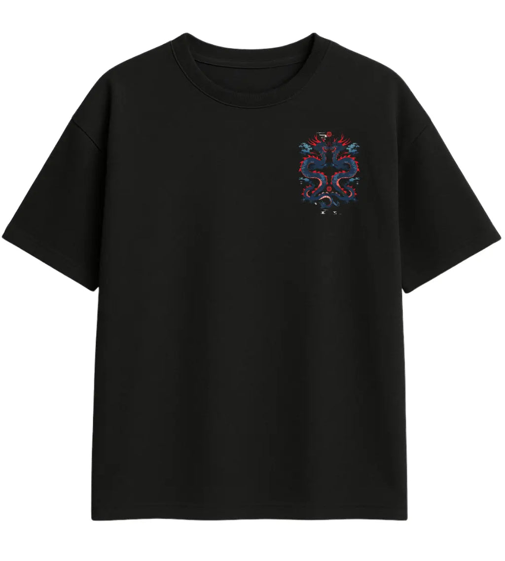 Water & Flame Dragon Oversize T-Shirt Lorinfo