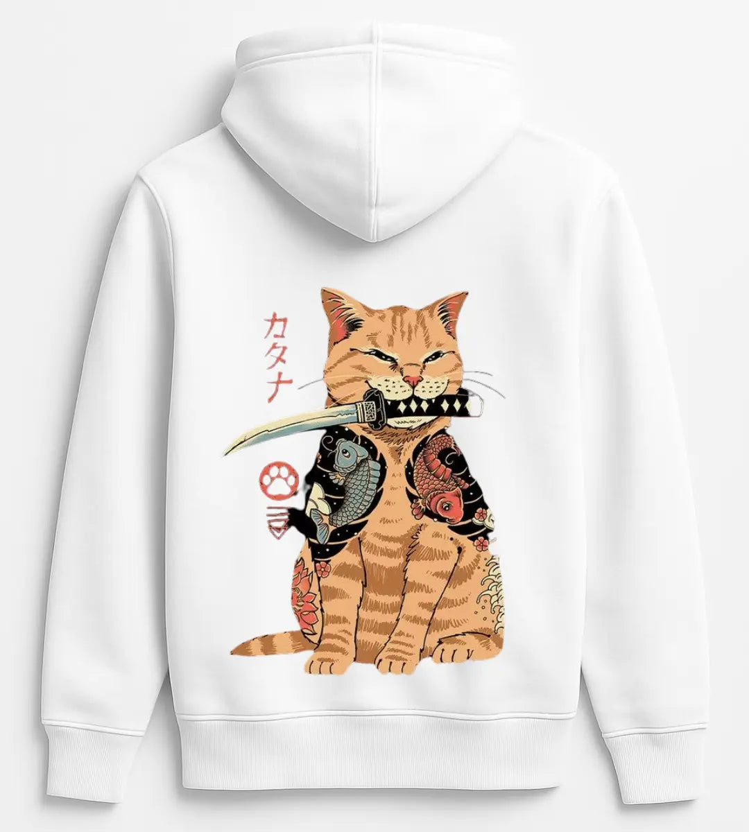Samurai Cat Katana Hoodie Lorinfo