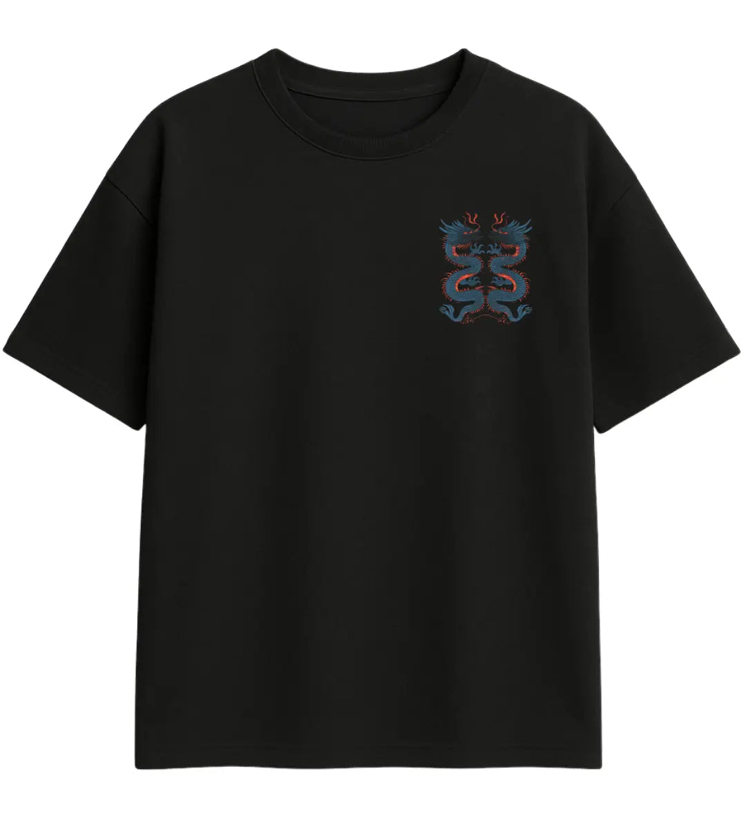 Çift Mavi Ejderha Oversize T-Shirt Lorinfo
