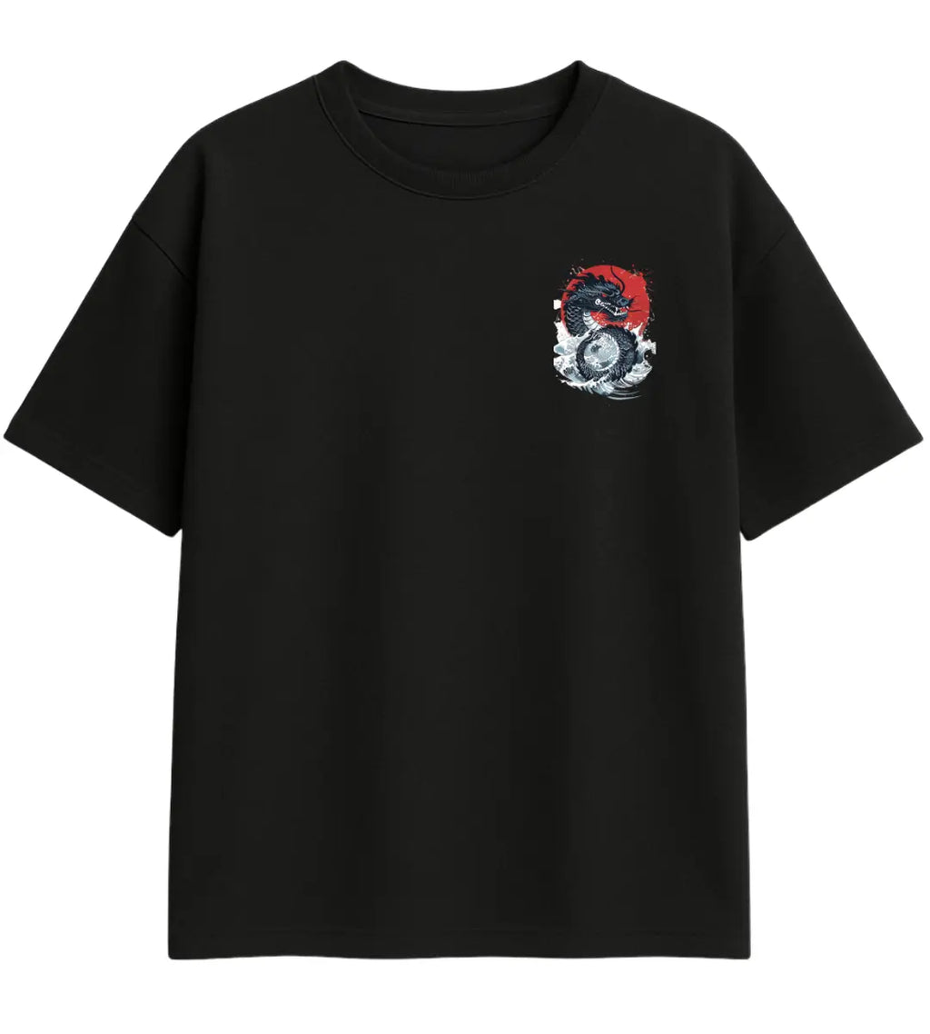 Crimson Wave Dragon Oversize T-Shirt Lorinfo