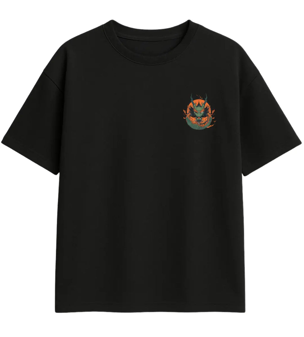 Emerald Flame Dragon Oversize T-Shirt Lorinfo