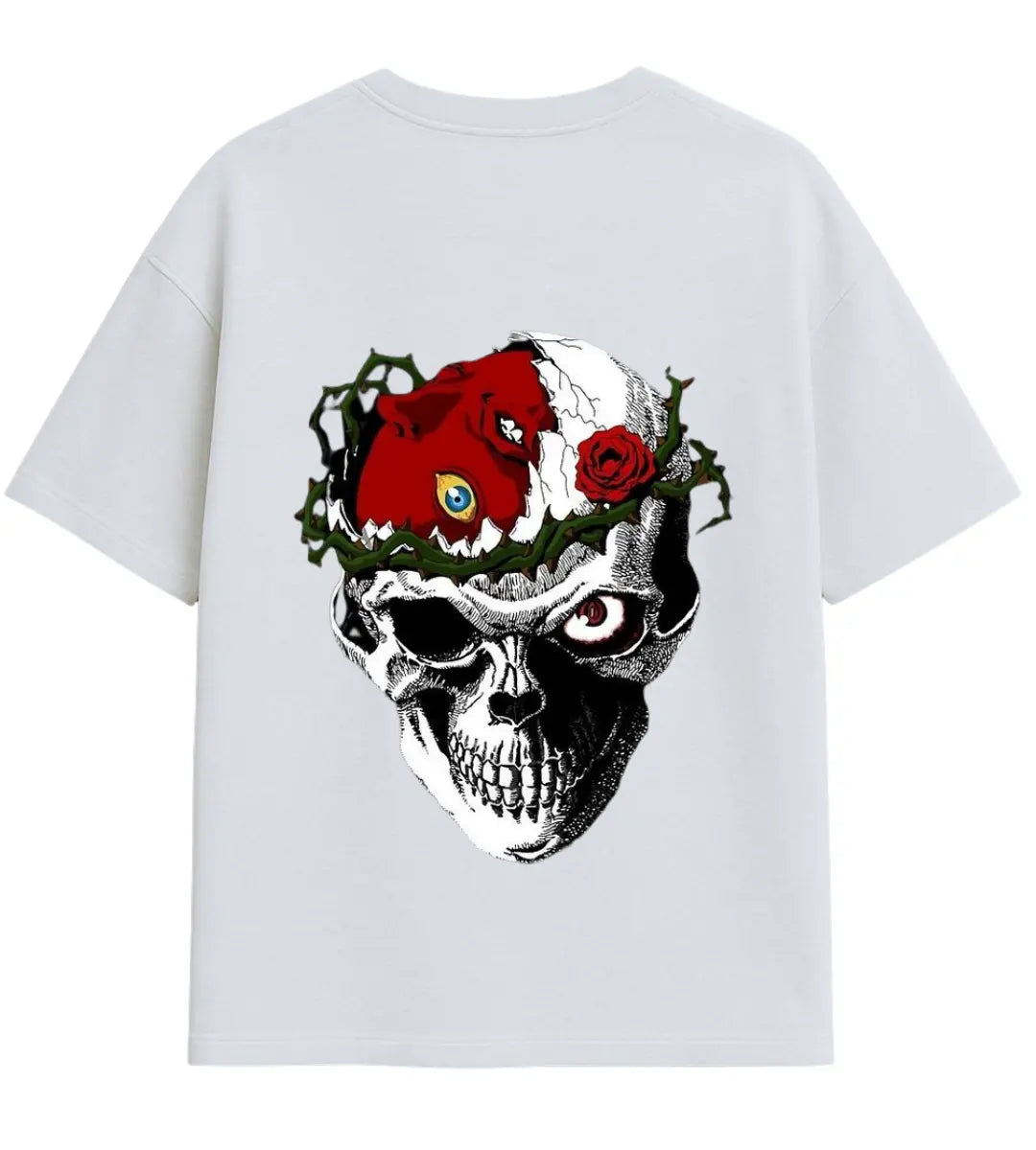 Thorned Rose Skull Oversize T-Shirt Lorinfo