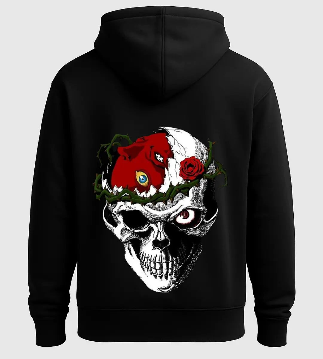 Thorned Rose Skull Hoodie Lorinfo