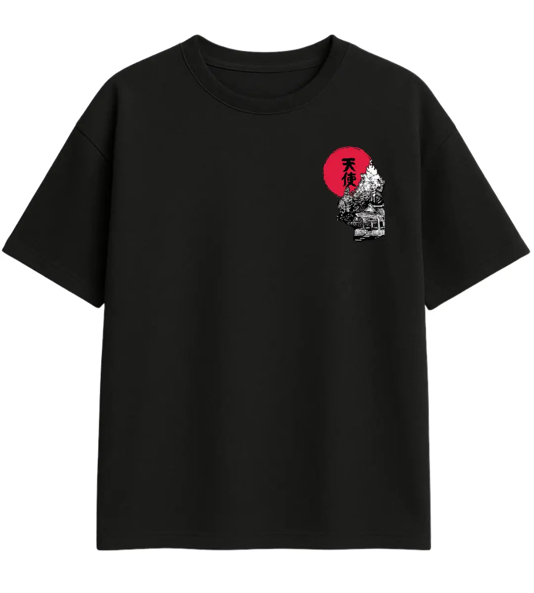 Red Sun Temple Oversize T-Shirt Lorinfo