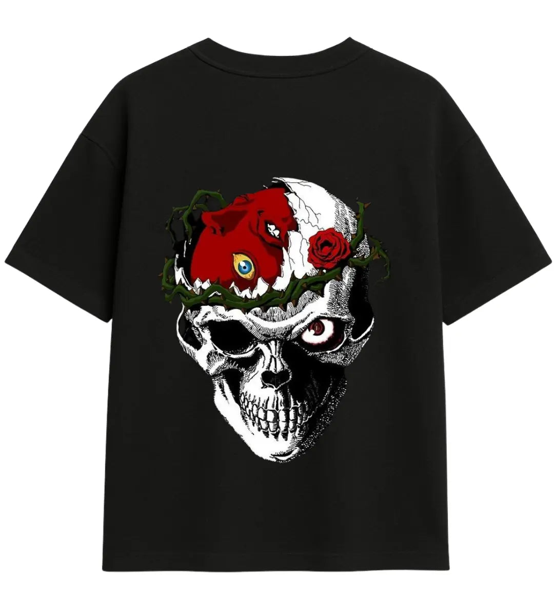 Thorned Rose Skull Oversize T-Shirt Lorinfo