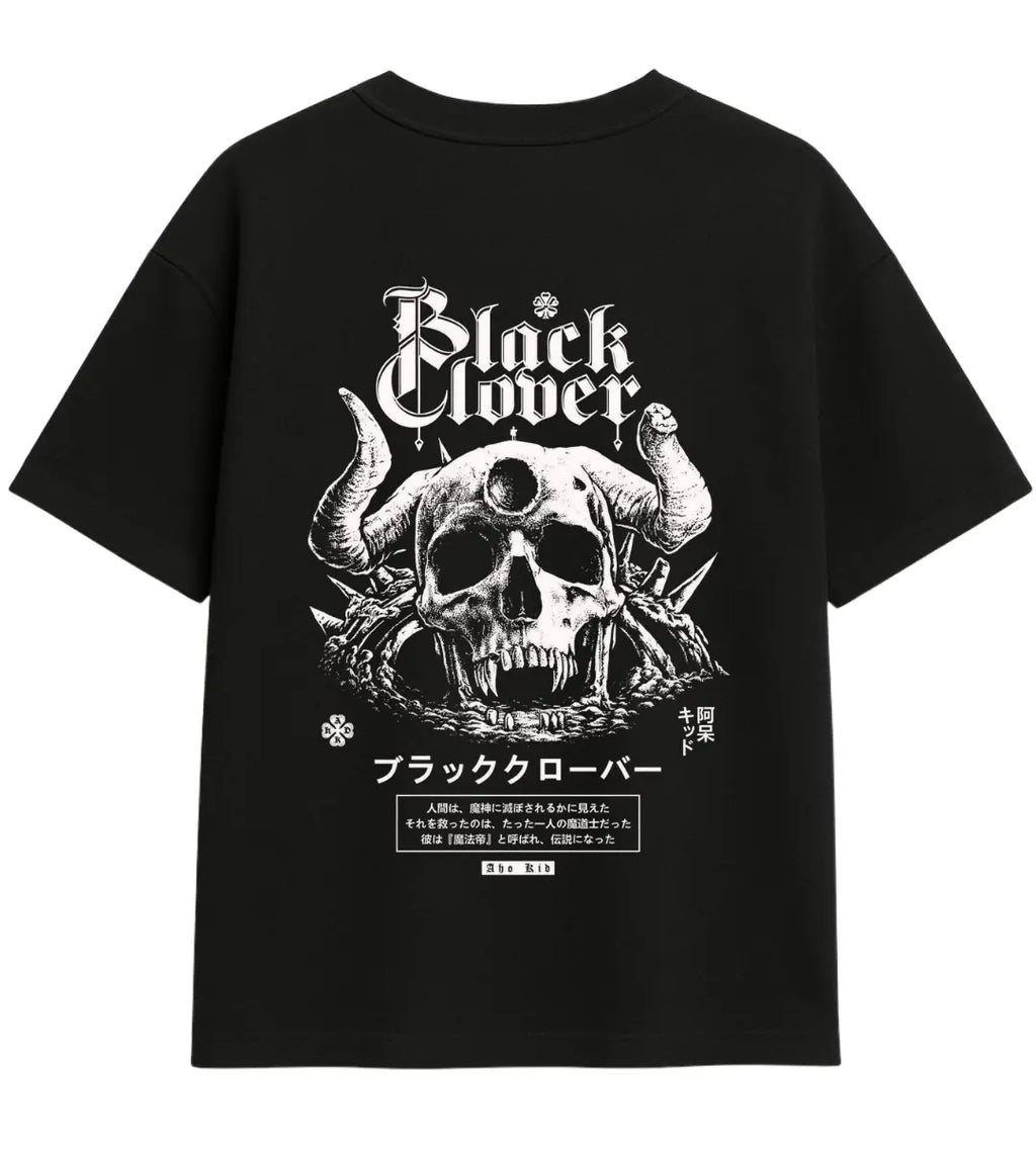 Black Clover Skull Oversize T-Shirt Lorinfo