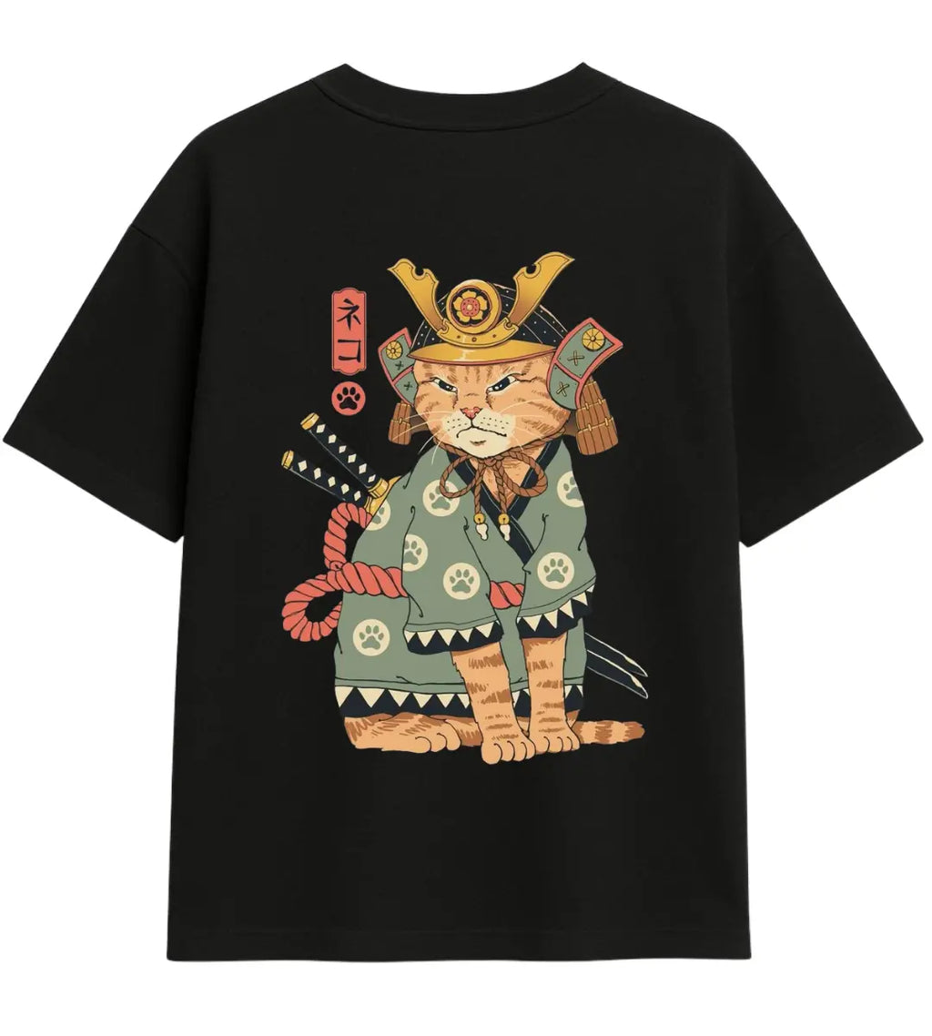 Samurai Cat Oversize T-Shirt Lorinfo