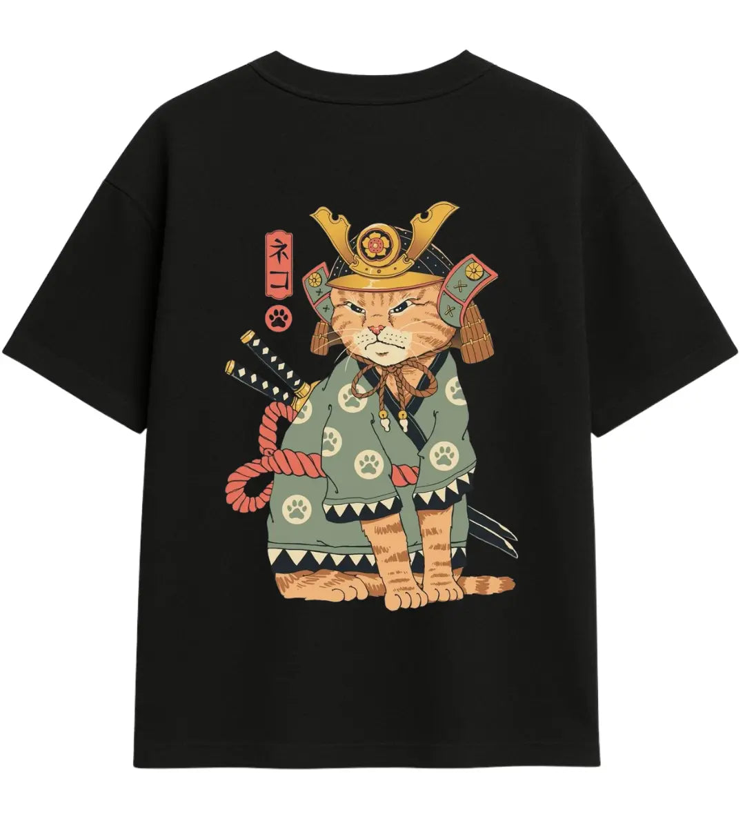 Samurai Cat Oversize T-Shirt Lorinfo