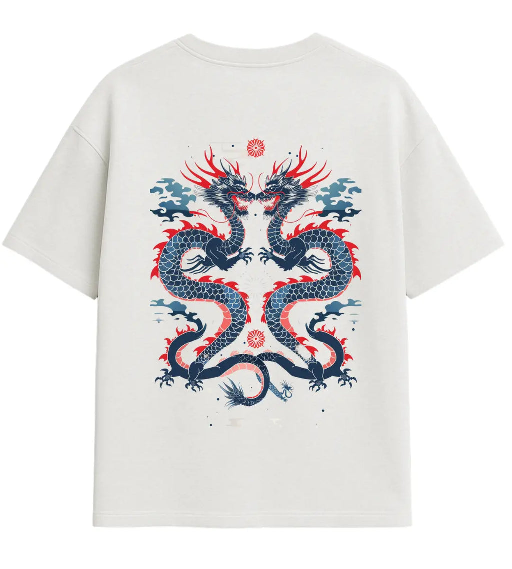 Water & Flame Dragon Oversize T-Shirt Lorinfo