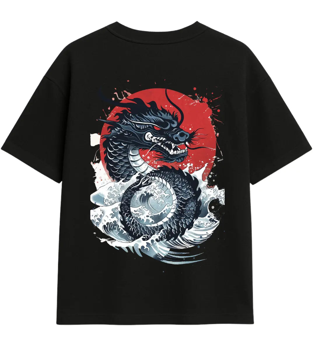 Crimson Wave Dragon Oversize T-Shirt Lorinfo