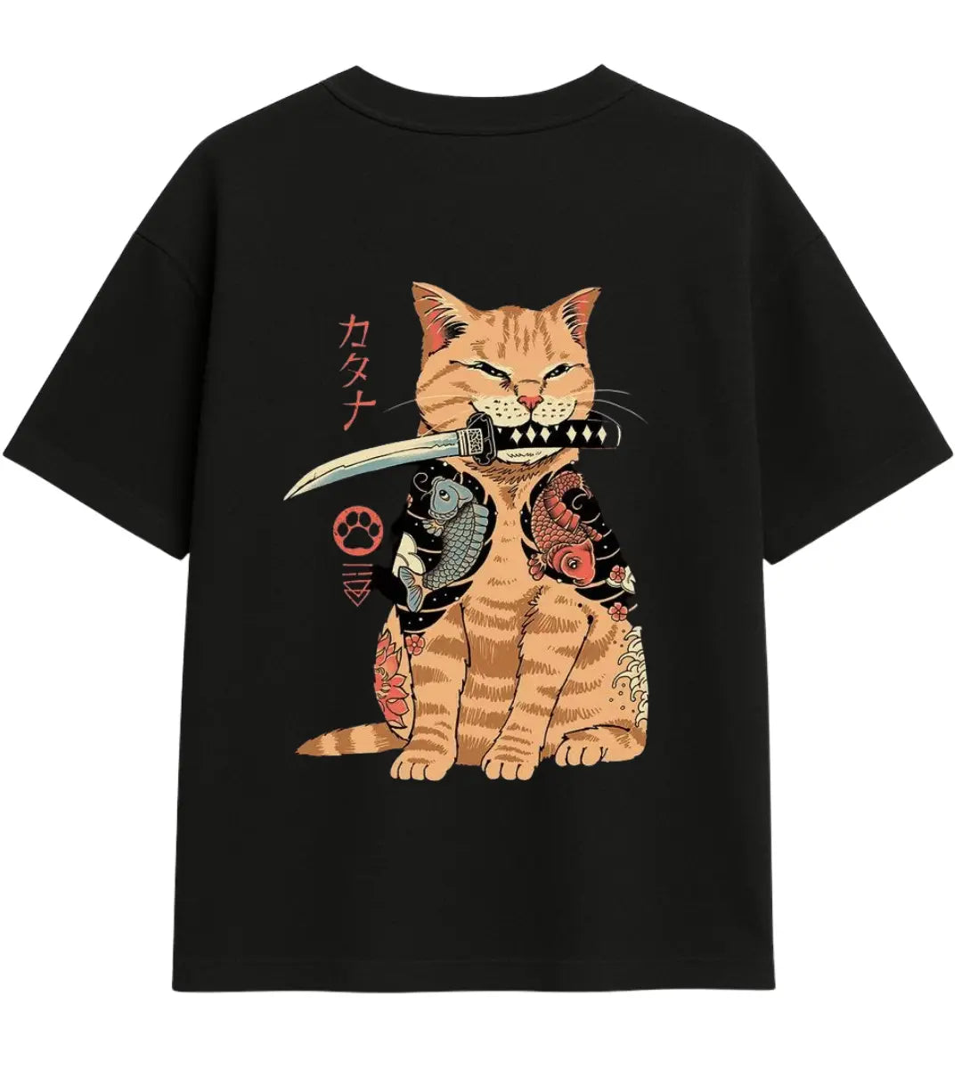 Samurai Cat Katana Oversize T-Shirt Lorinfo