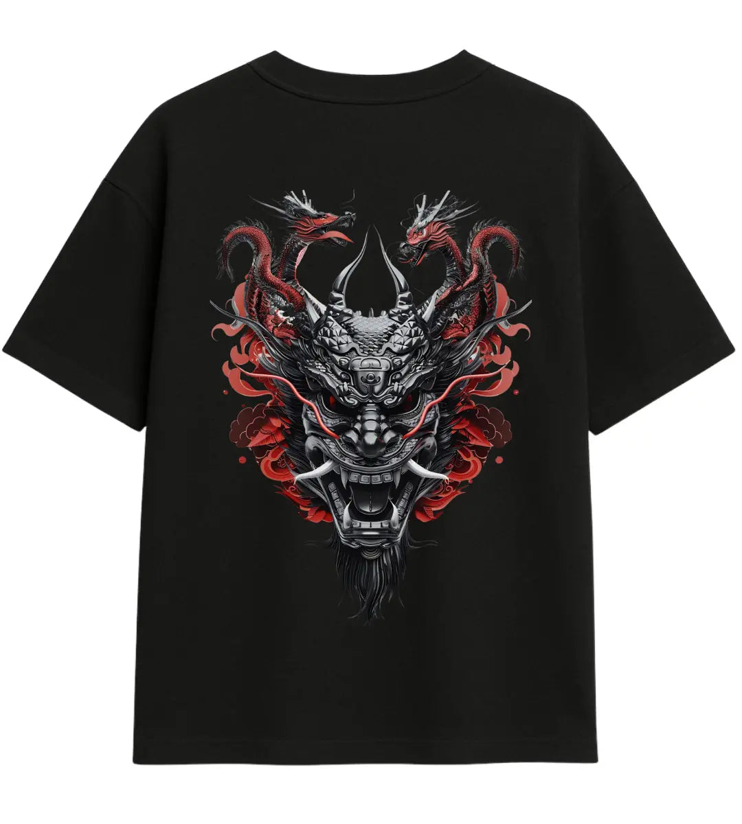 Twin Dragon Samurai Oversize T-Shirt Lorinfo