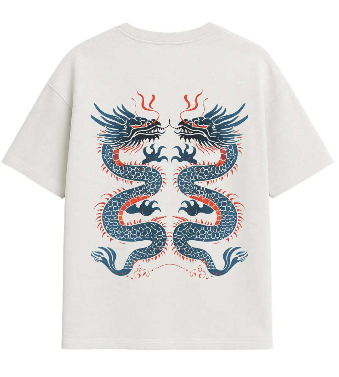 Çift Mavi Ejderha Oversize T-Shirt Lorinfo