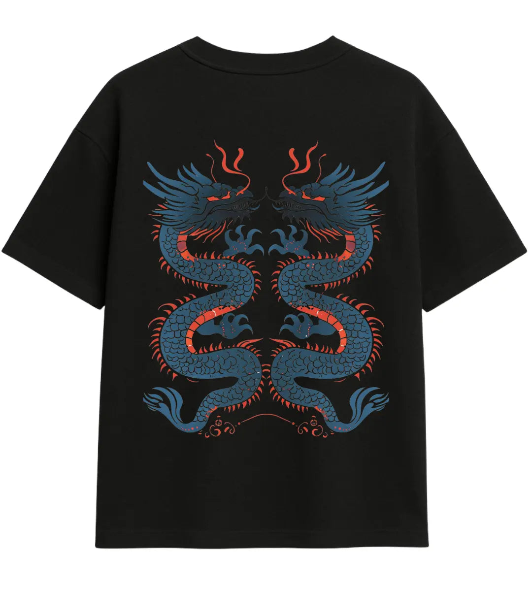 Çift Mavi Ejderha Oversize T-Shirt Lorinfo