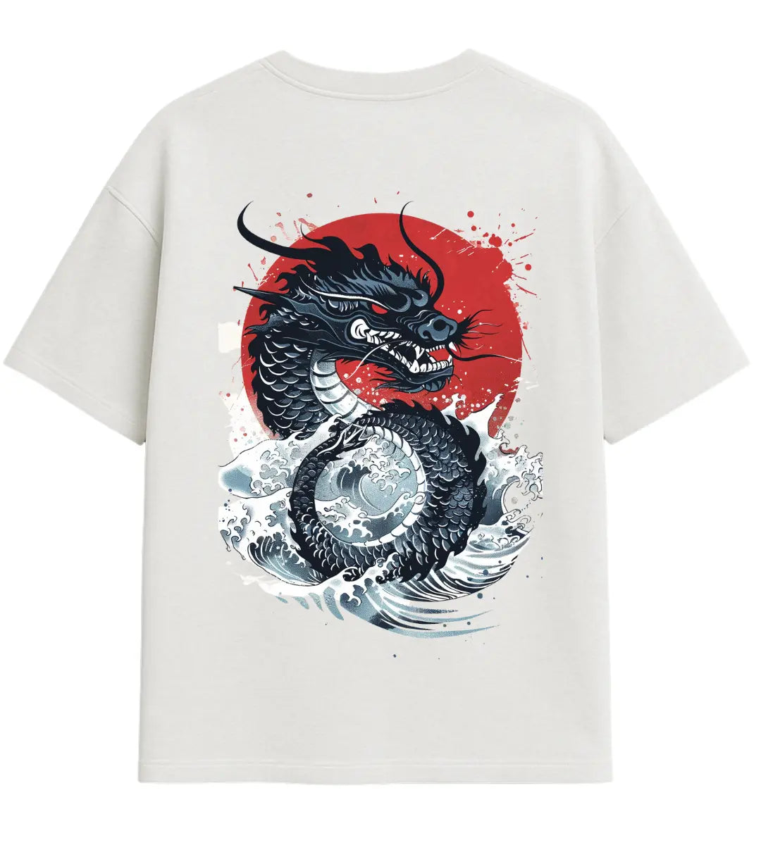 Crimson Wave Dragon Oversize T-Shirt Lorinfo