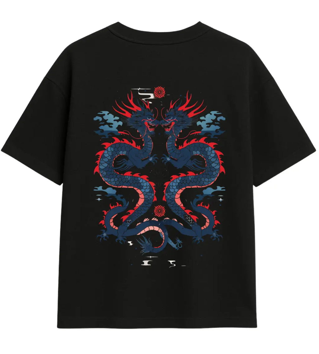 Water & Flame Dragon Oversize T-Shirt Lorinfo