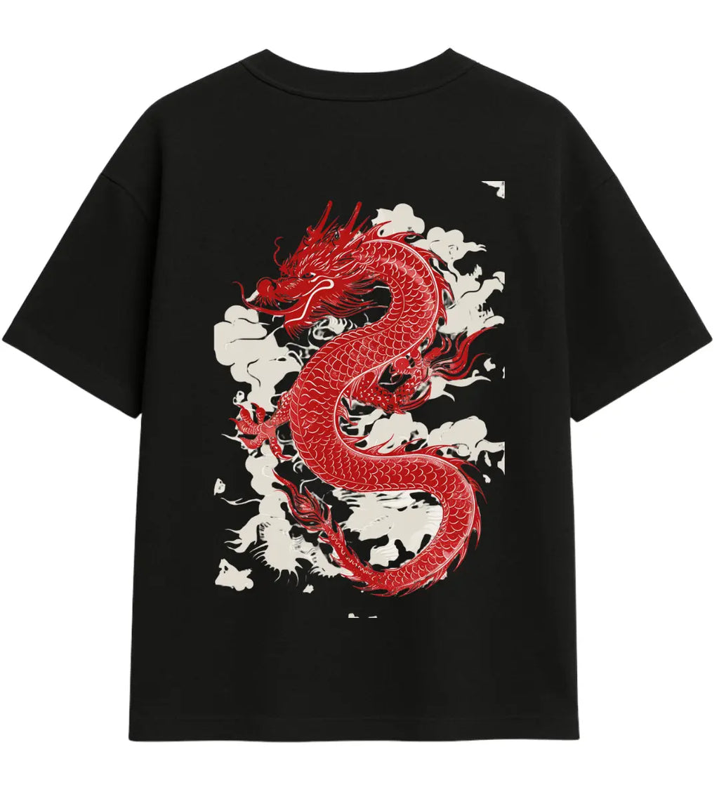 Celestial Red Dragon Oversize T-Shirt Lorinfo