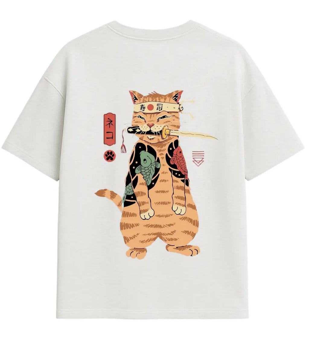 Sammurai Tattoo Cat Oversize T-Shirt Lorinfo