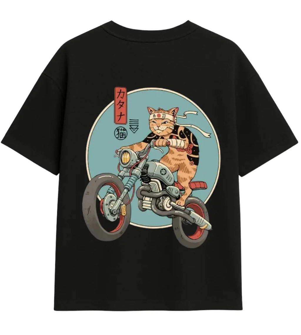 Biker Cat Oversize T-Shirt Lorinfo