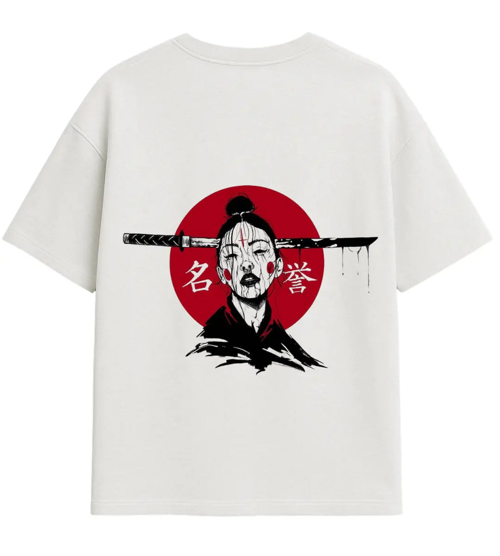 Red Moon Samurai Oversize T-Shirt Lorinfo