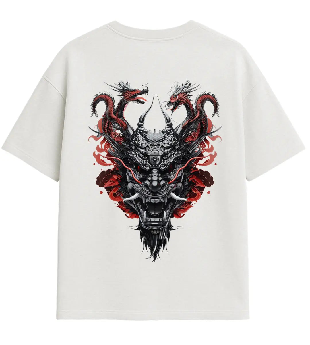 Twin Dragon Samurai Oversize T-Shirt Lorinfo