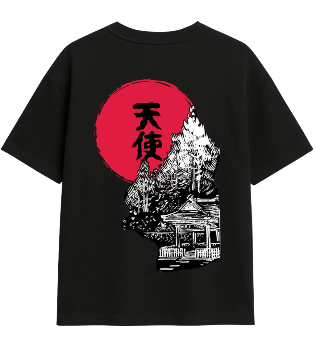 Red Sun Temple Oversize T-Shirt Lorinfo