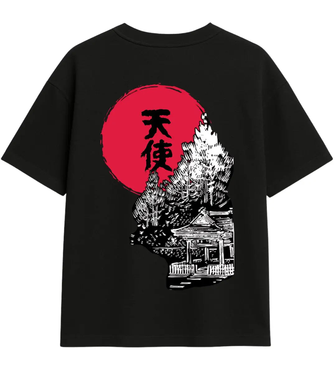 Red Sun Temple Oversize T-Shirt Lorinfo