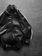 Noir Şeritli Oversize Fermuarlı Ceket 4