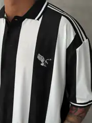 Taraftar Polo Yaka Oversize T-shirt Siyah Beyaz 4