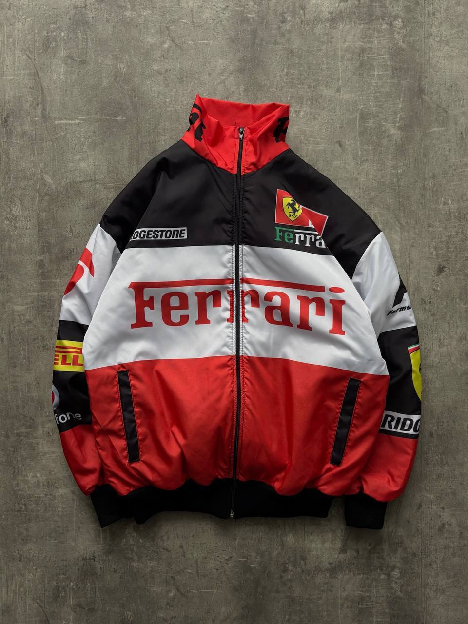 Ferrari Bomber Ceket Siyah Beyaz Kırmızı