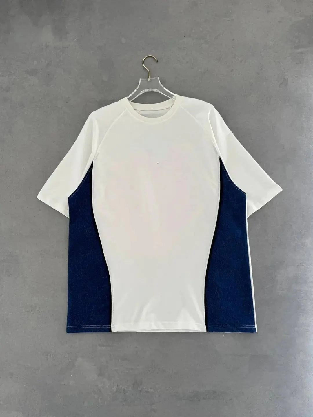 Jean Detaylı Oversize T-shirt - Beyaz