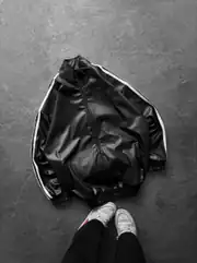 Noir Şeritli Oversize Fermuarlı Ceket 1