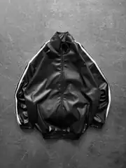 Noir Şeritli Oversize Fermuarlı Ceket 2