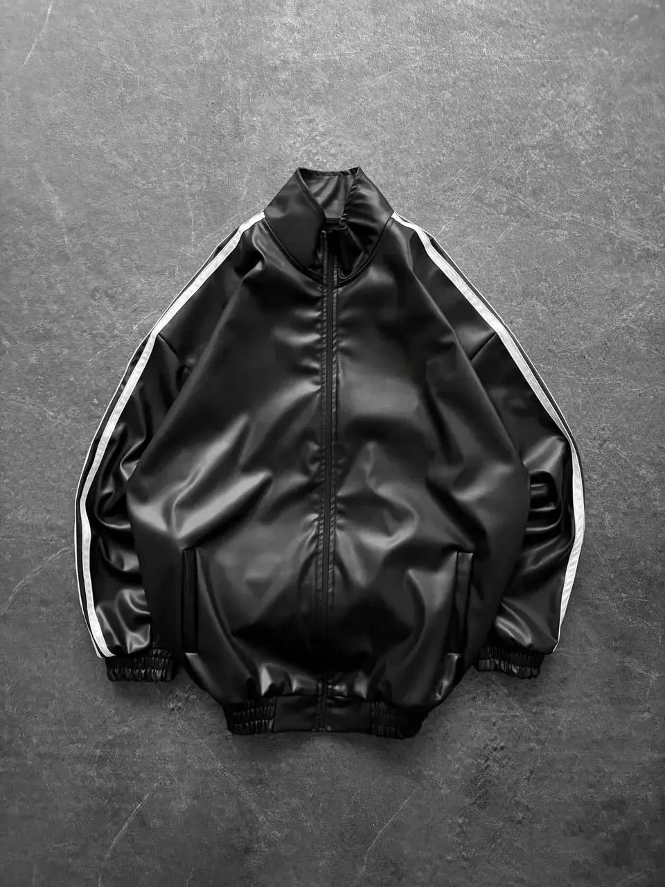 Noir Şeritli Oversize Fermuarlı Ceket 2