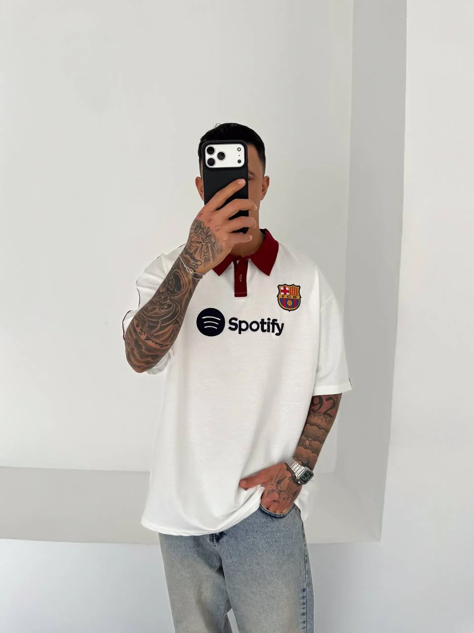 Barça Polo Yaka T-Shirt - Beyaz