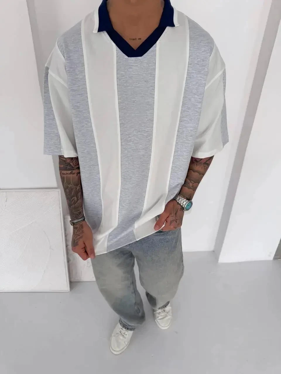 Vintage V Yaka Oversize Tişört 2