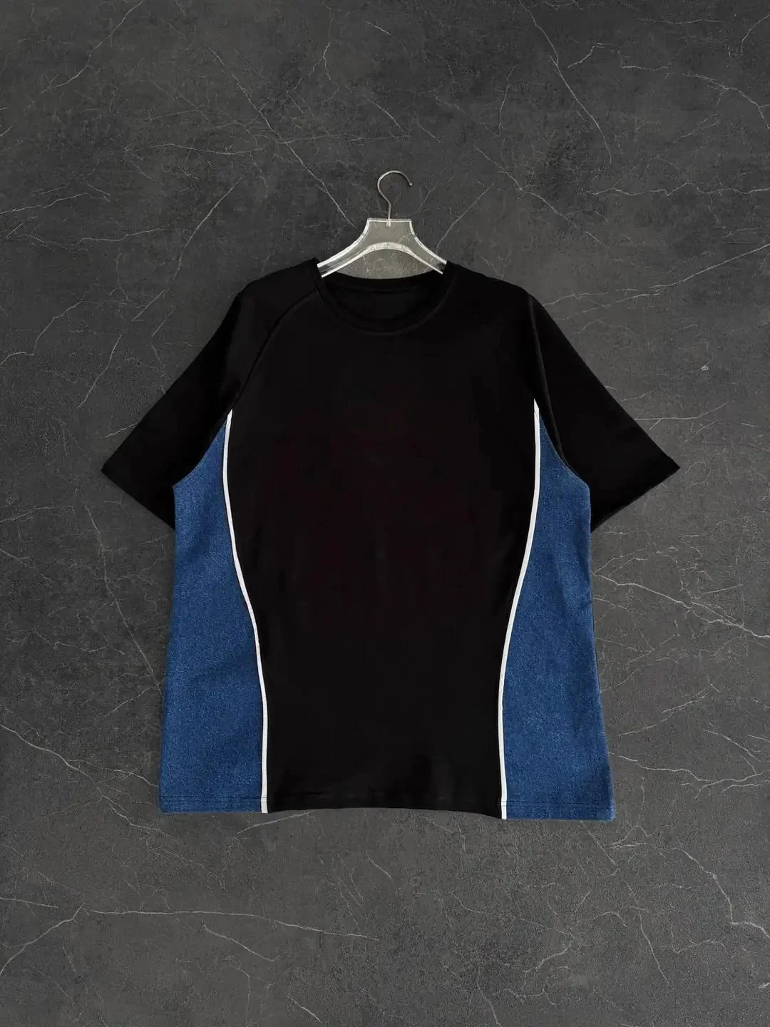 Jean Detaylı Oversize T-shirt - Siyah