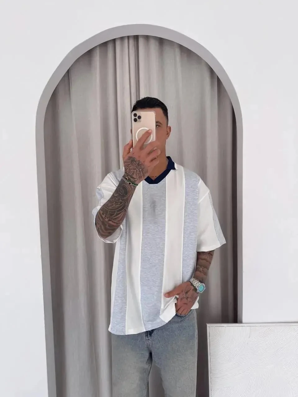 Vintage V Yaka Oversize Tişört 1