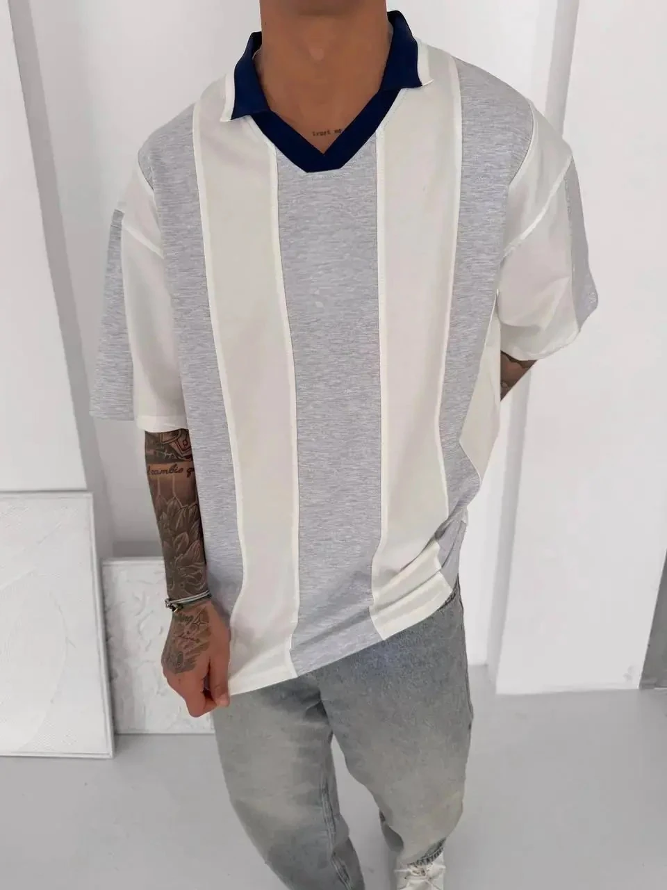 Vintage V Yaka Oversize Tişört 4