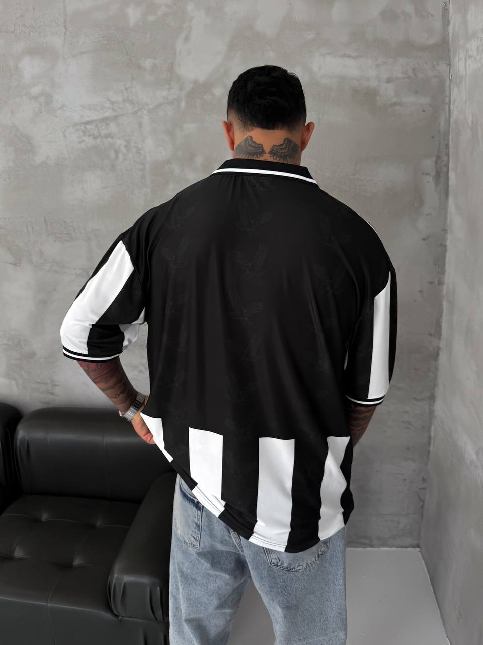 Taraftar Polo Yaka Oversize T-shirt Siyah Beyaz 2