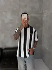 Taraftar Polo Yaka Oversize T-shirt Siyah Beyaz 3