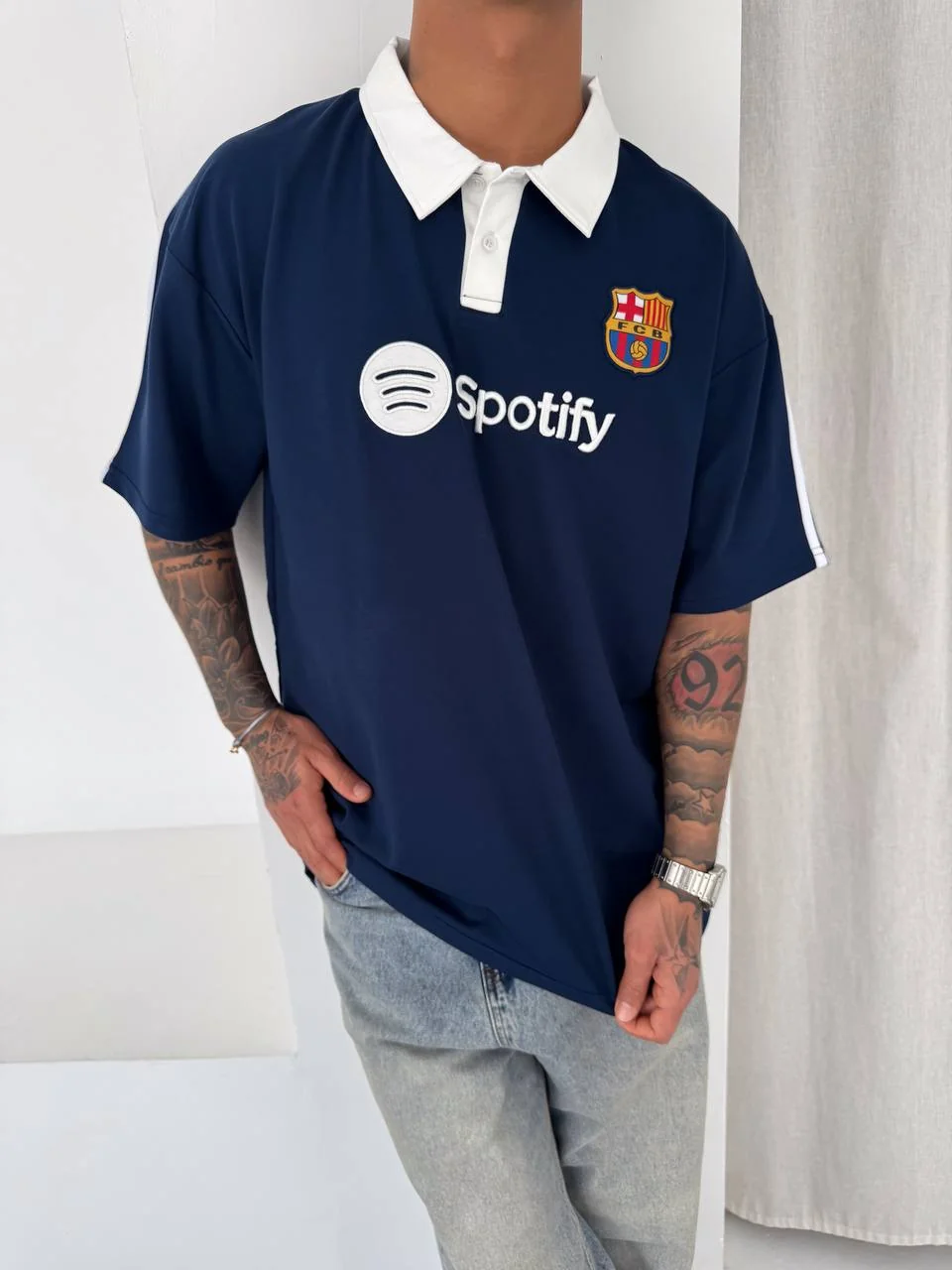 Barça Polo Yaka T-Shirt - Mavi
